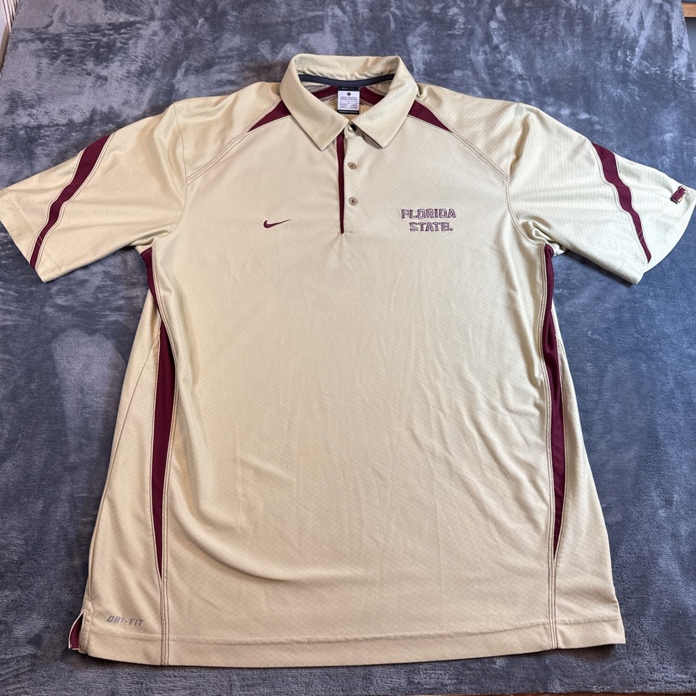 Nike Dri-Fit Gold Maroon Florida State Seminoles Short Sleeve Polo Mens L